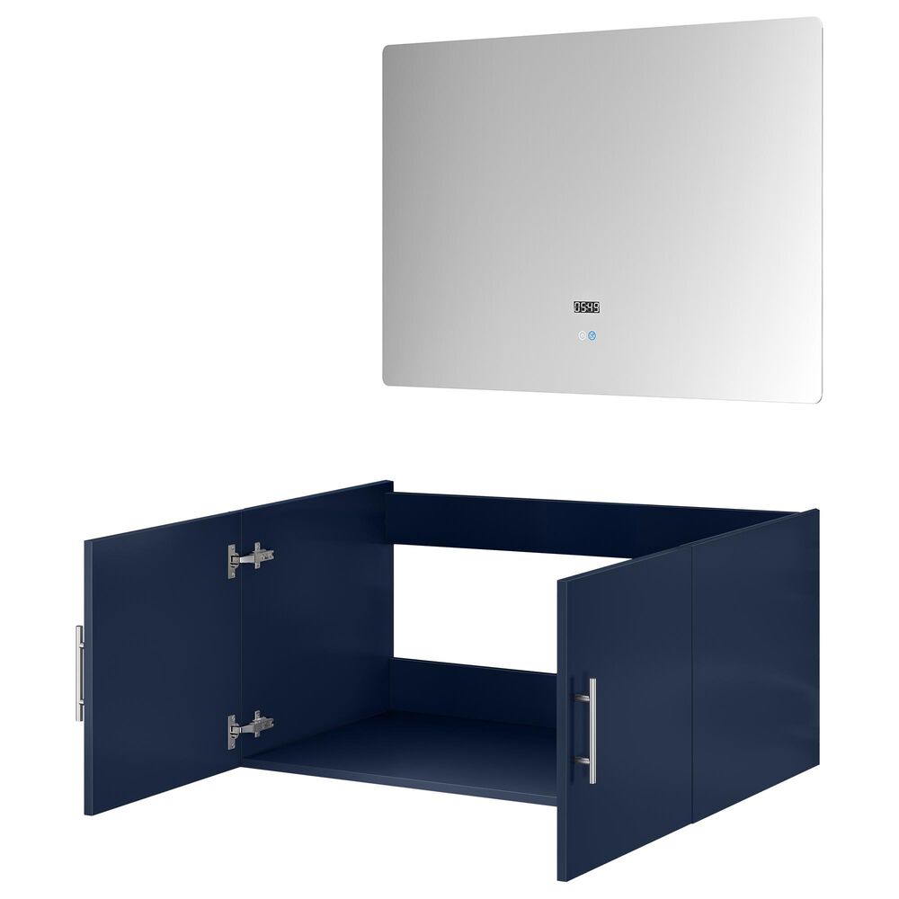 Lexora Home Geneva 36&quot; Single Bathroom Vanity Cabinet Only in Navy Blue and 36&quot; LED Mirror, , large