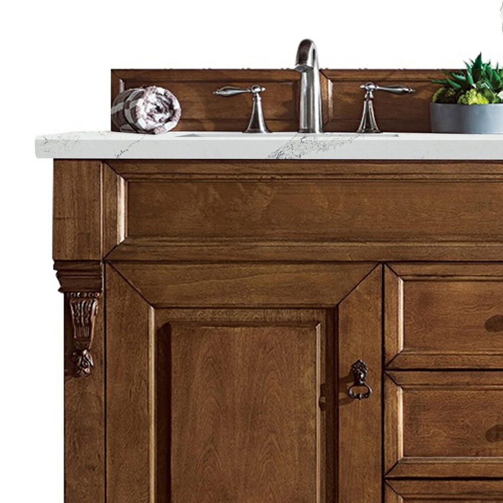 James Martin Vanities Brookfield 60&quot; Double Bathroom Vanity in Country Oak with 3 cm Ethereal Noctis Quartz Top and Rectangle Sink, , large