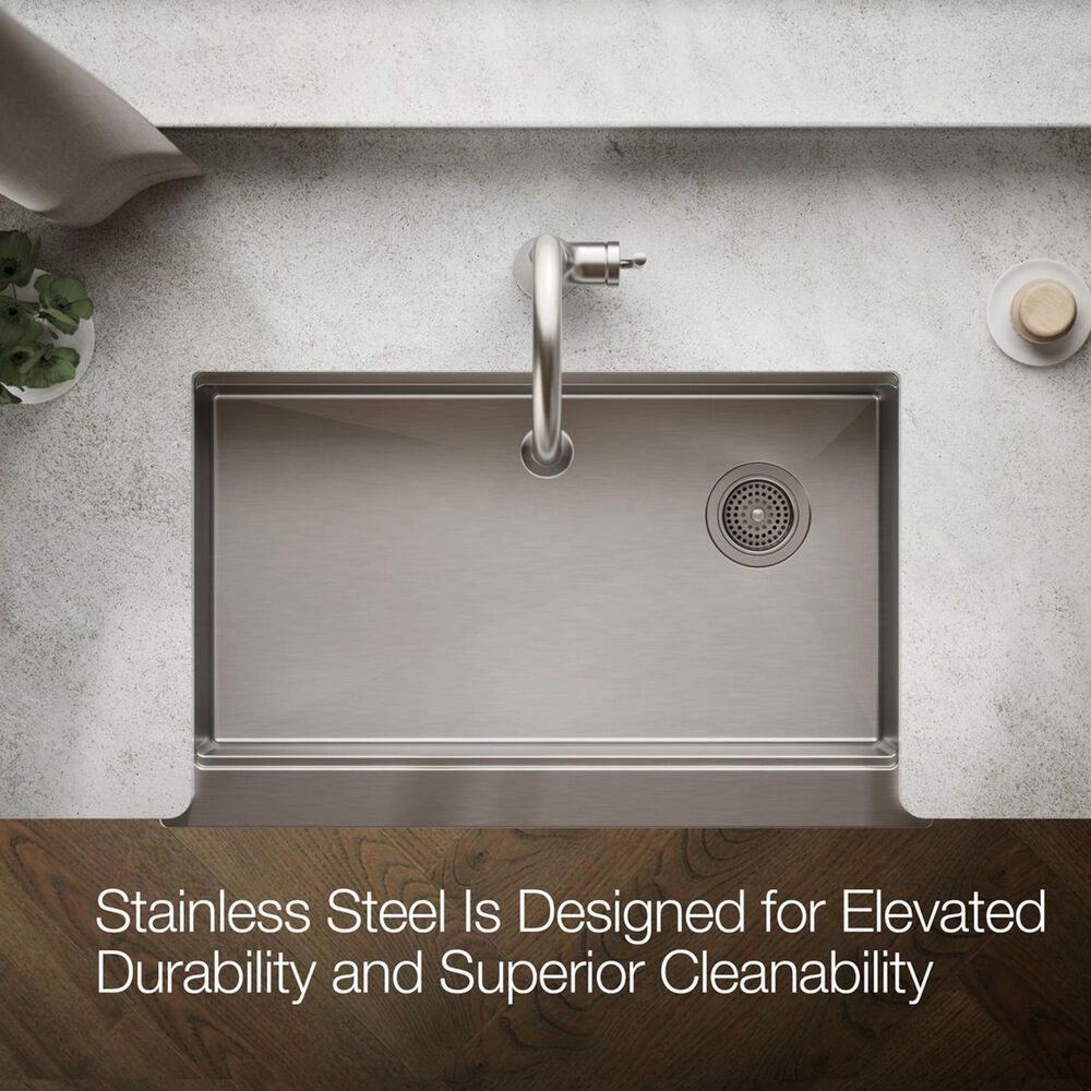 Kohler Strive 32.5" Undermount Single-Bowl Workstation Kitchen Sink in Stainless Steel, , large