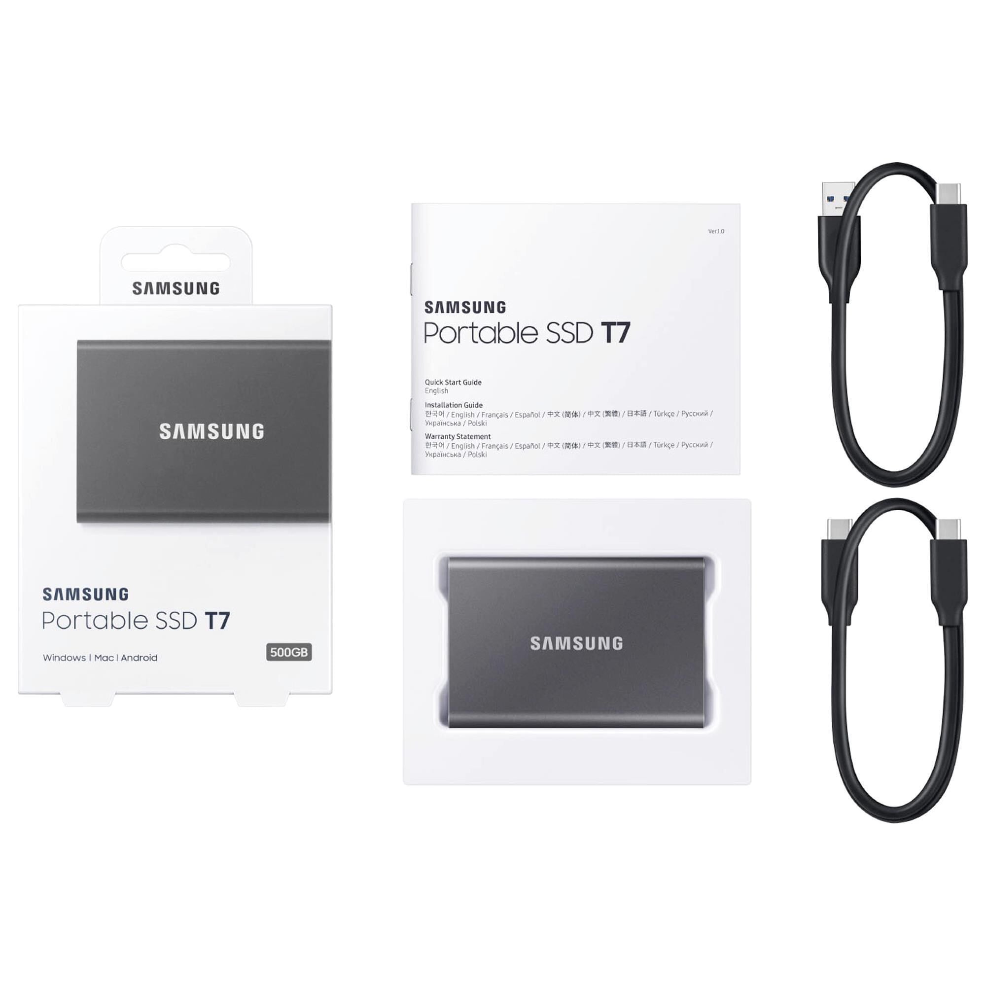 Samsung T7 500GB Portable SSD External Hard Drive in Gray