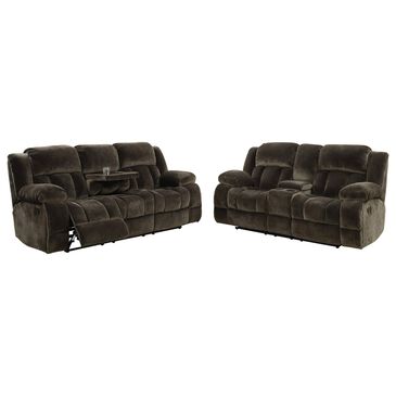 Furniture of America Hoyt Manual Reclining Sofa and Loveseat Set in Brown, , large