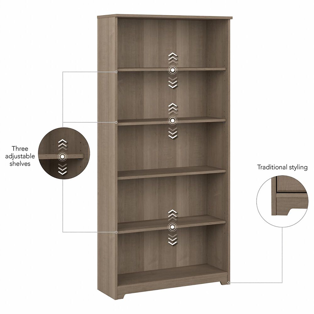 Bush Cabot 5Shelf Tall Bookcase in Ash Gray Nebraska Furniture Mart