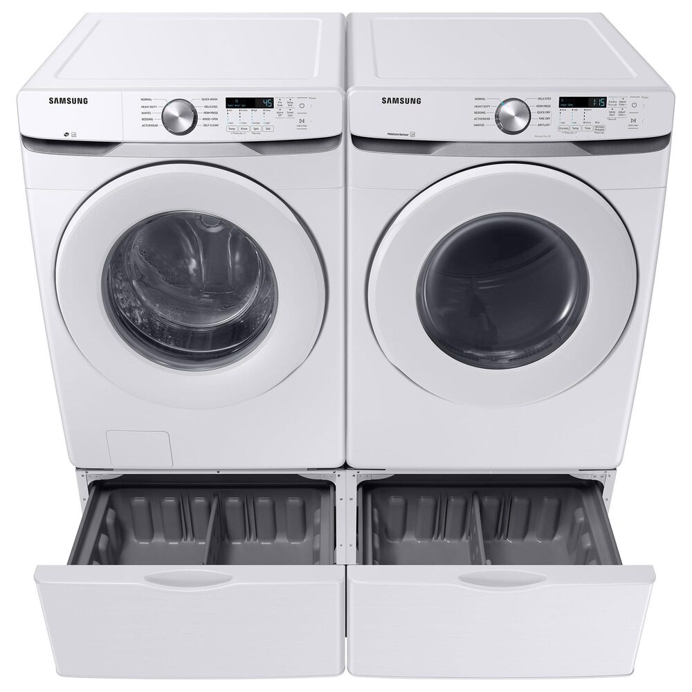Samsung 4.5 Cu. Ft. Front Load Washer and 7.5 Cu. Ft. Gas Dryer Laundry Pair with Pedestal in White, , large