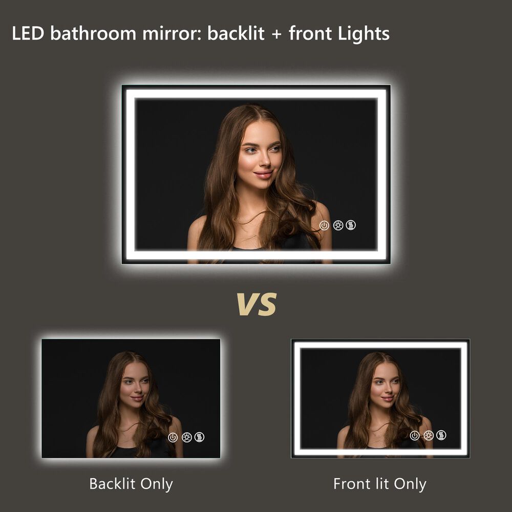 HOMLUX 36" x 30" LED Bathroom Makeup Mirror in Silver, , large