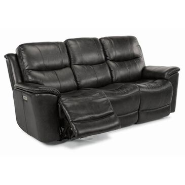 Flexsteel Cade Leather Power Reclining Sofa with Power Headrests and Lumbar in Raven, , large
