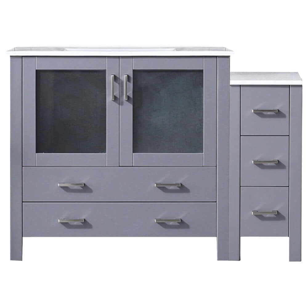 Lexora Home Volez 48&quot; Single Bathroom Vanity in Dark Grey with 2 cm White Ceramic Top, Rectangular Sink and Side Cabinet, , large