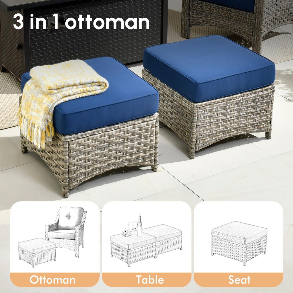 HOMLUX 5-Piece Patio Conversation Set with Two Ottomans in Navy Blue, , large