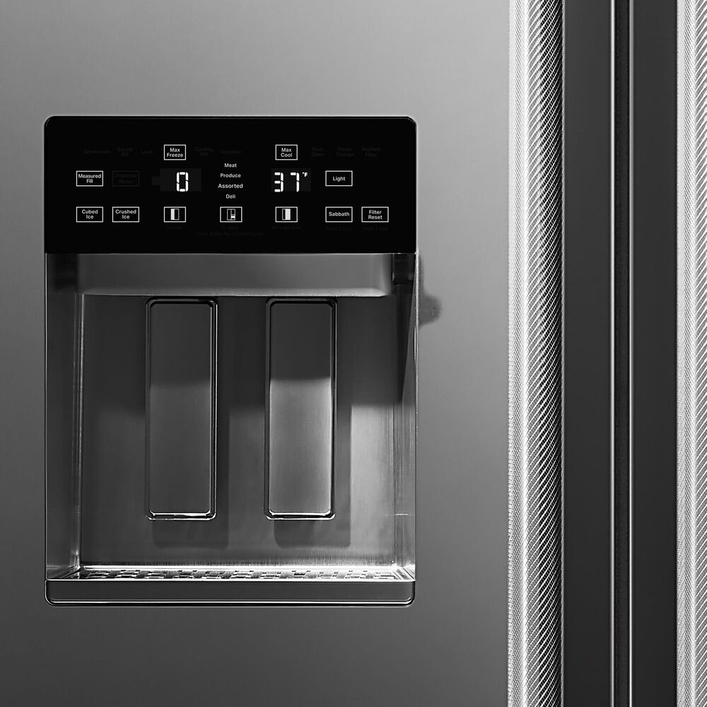 JennAir Rise 29.4 Cu. Ft. Built-In Side-By-Side Refrigerator with External Ice and Water Dispenser in Stainless Steel and Obsidian Black, , large