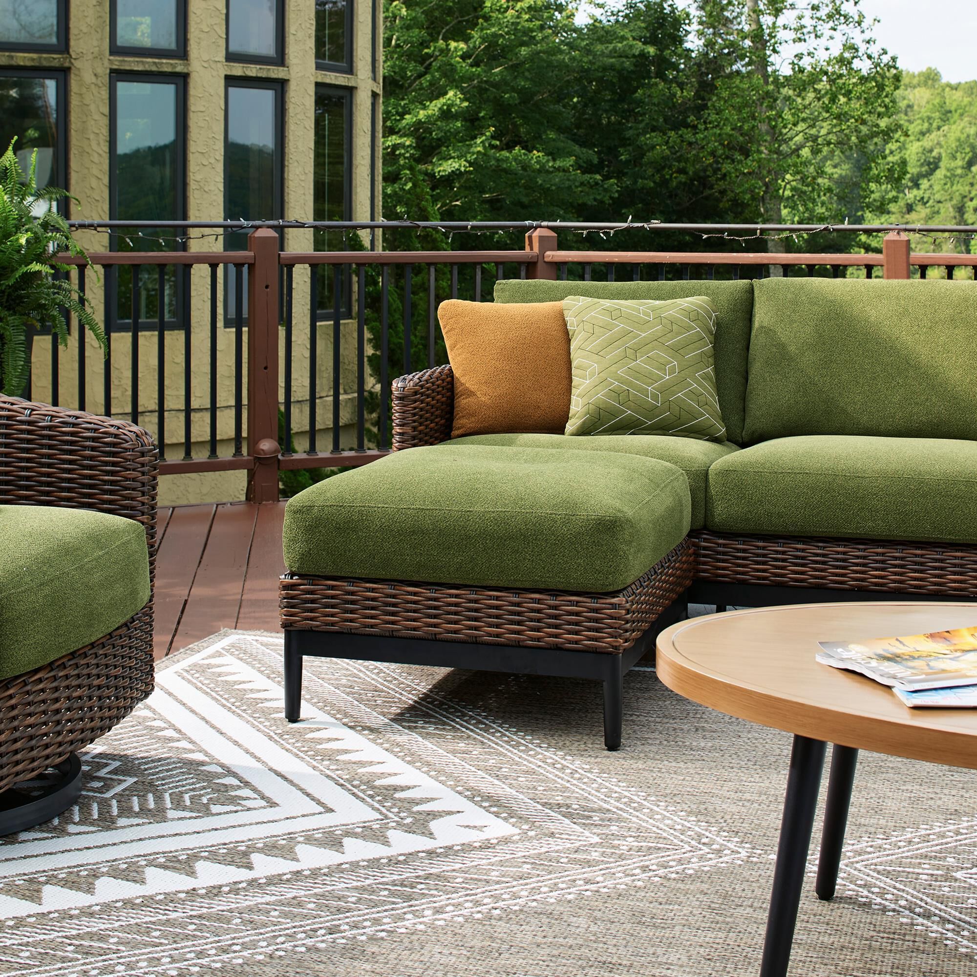 Ashley Horizon Hall Outdoor Ottoman with Cushion in Green