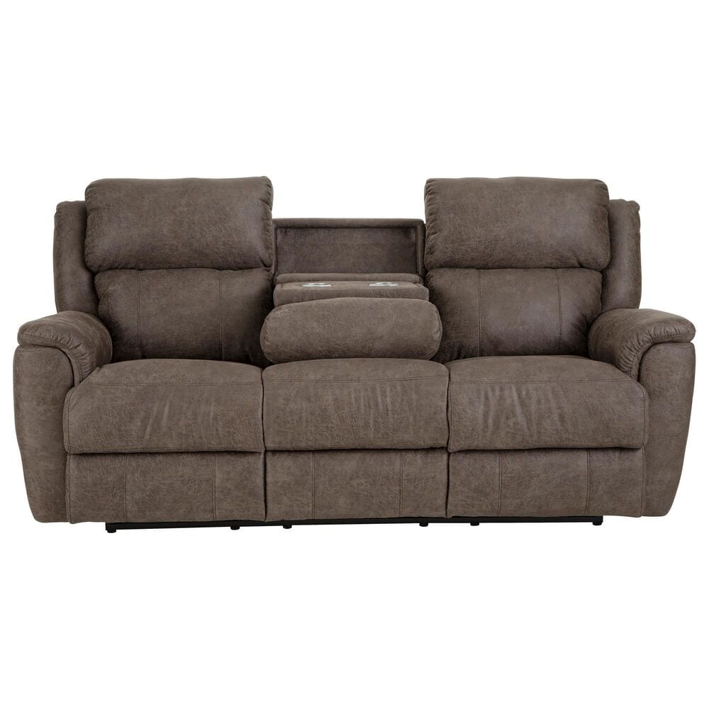 HomeStretch Milan Manual Reclining Sofa with Drop Down Table in Espresso, , large