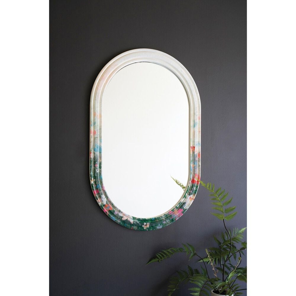 Kalalou Oval Floral Painted Framed Mirror in Multicolor, , large