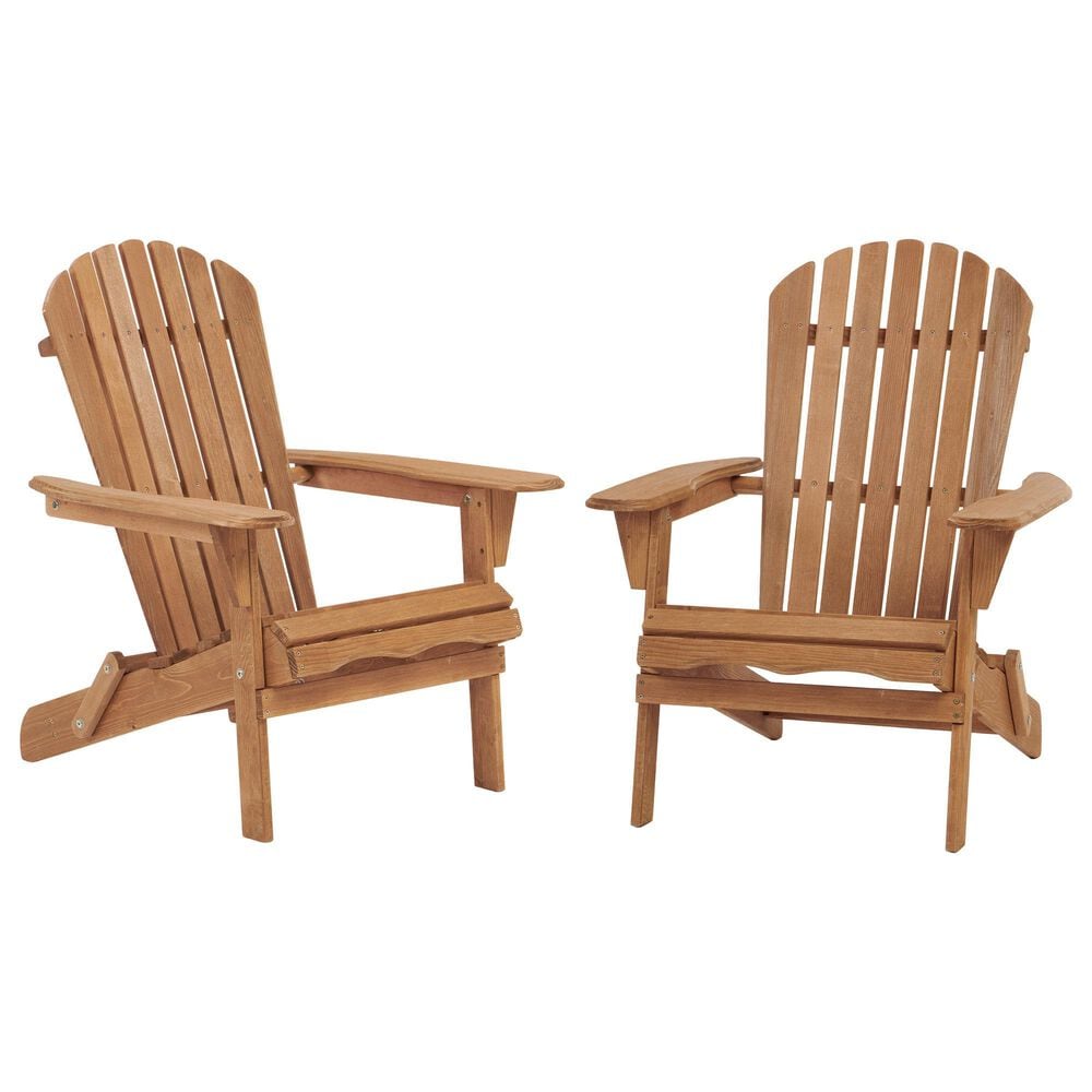 Hearth and Haven Outdoor Folding Adirondack Chair in Light Brown (Set of 2), , large