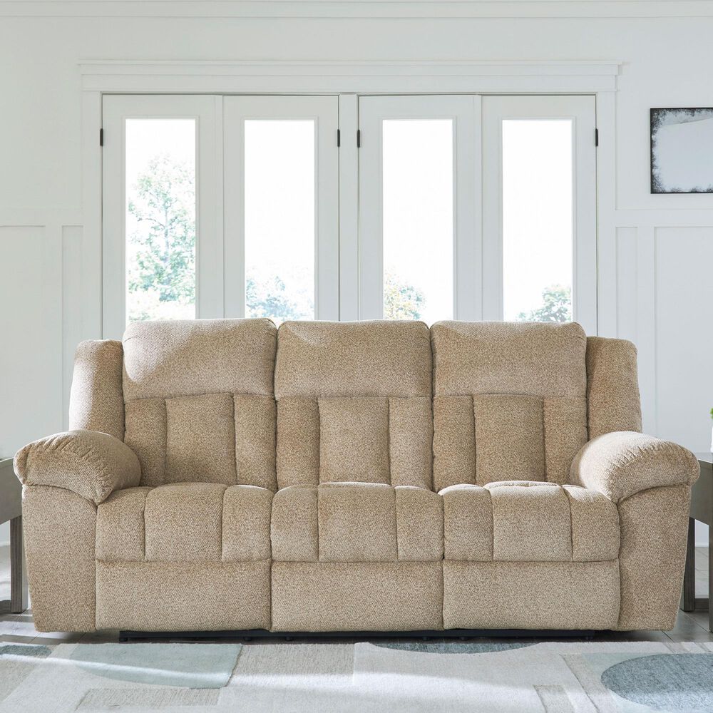 Ashley Tip-Off Power Reclining Sofa with Adjustable Headrest in Wheat, , large