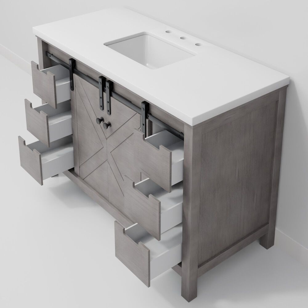 Lexora Home Marsyas 48" Single Bathroom Vanity in Ash Grey with 2 cm White Cultured Marble Top and Rectangular Sink, , large