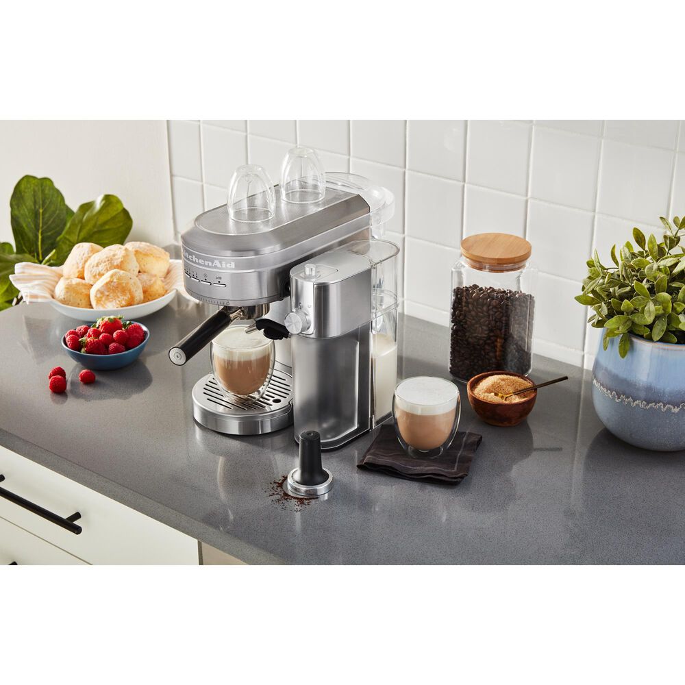KitchenAid 47 Oz Semi-Automatic Espresso Machine in Brushed Stainless Steel, , large