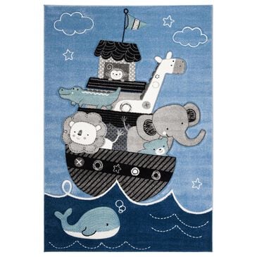 Safavieh Carousel Animals 5"3" x 7"6" Blue and Grey Kids  Area Rug, , large