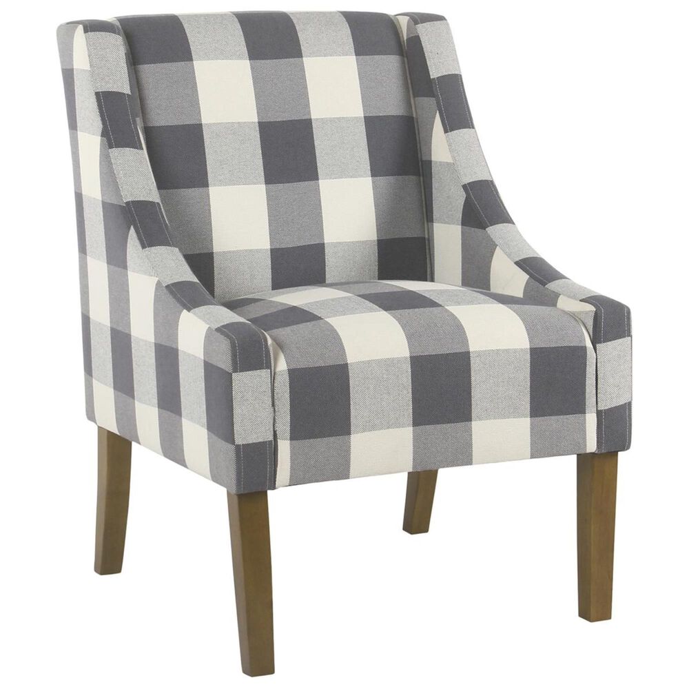 Kinfine Modern Swoop Accent Chair in Blue Plaid, , large