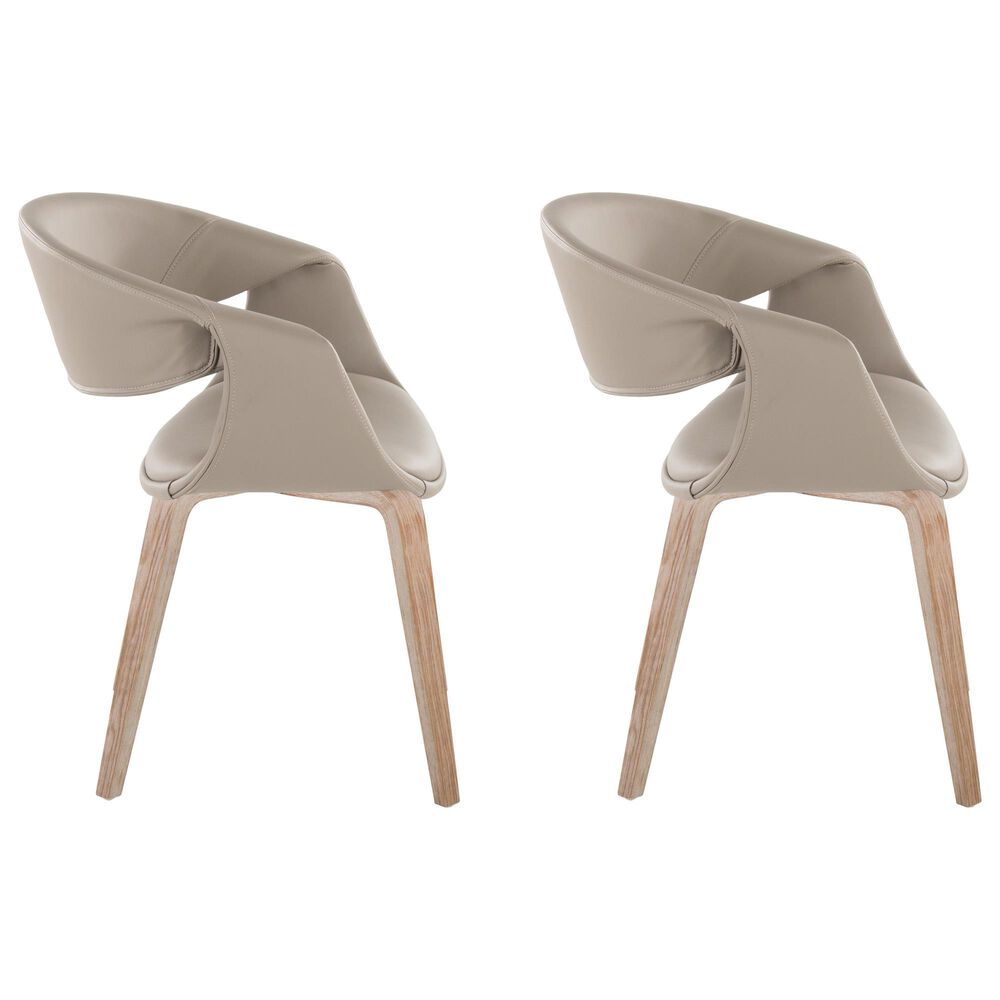 LumiSource Curvo Contemporary Upholstered Chair in Whitewashed Wood and Light Grey Faux Leather by LumiSource - Set of 2, , large