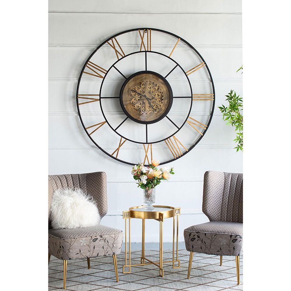 A&amp;B Home Wall Clock in Antique Black and Antique Gold, , large