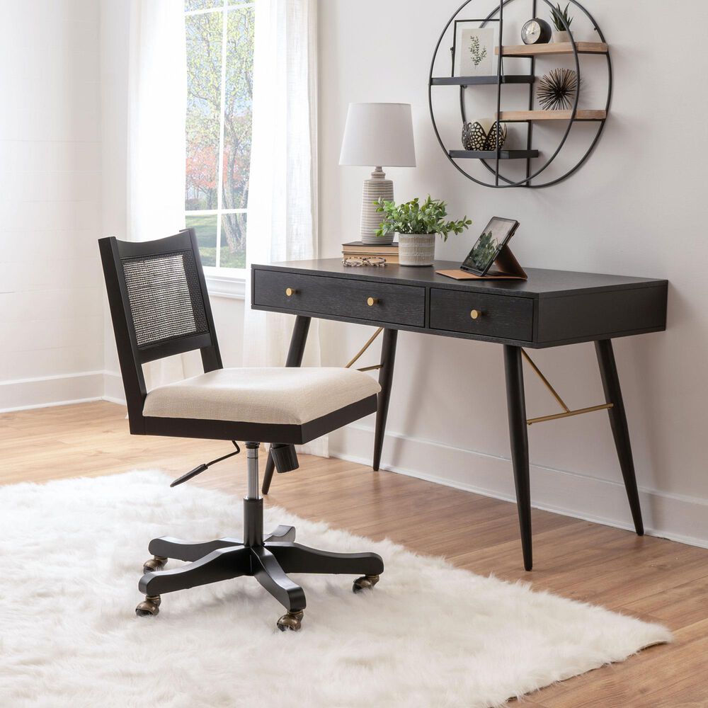 Linon Home Decor Bauer Swivel Office Chair with Cream Cushion in Black, , large