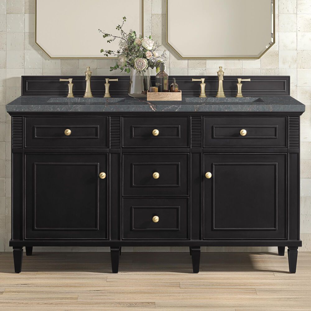 James Martin Vanities Lorelai 60&quot; Double Vanity in Black Onyx with 3 cm Parisien Bleu Quartz Top, , large