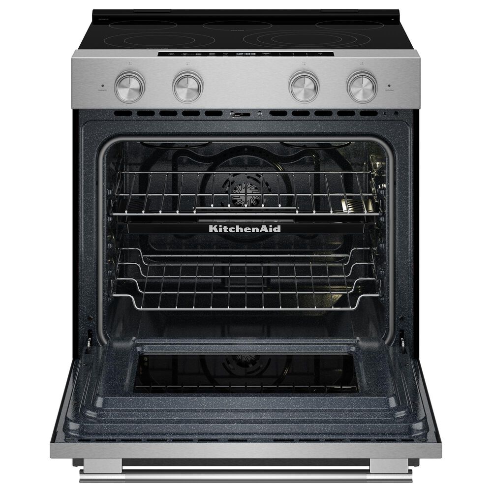 KitchenAid 2-Piece Kitchen Package with 30" Slide-In Smart Electric Range and 30" Over-the-Range Microwave Oven in PrintShield Stainless Steel, , large