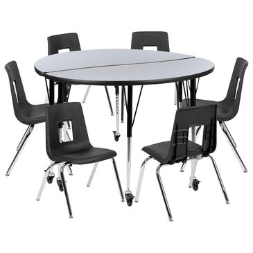 Flash Furniture Emmy 8-Piece 47.5" Mobile Activity Table Set with 16" Student Stack Chairs in Grey, Black and Chrome, , large