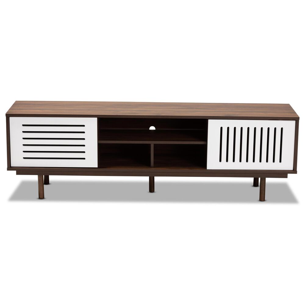 Baxton Studio Meike 63" TV Stand in Walnut and White, , large