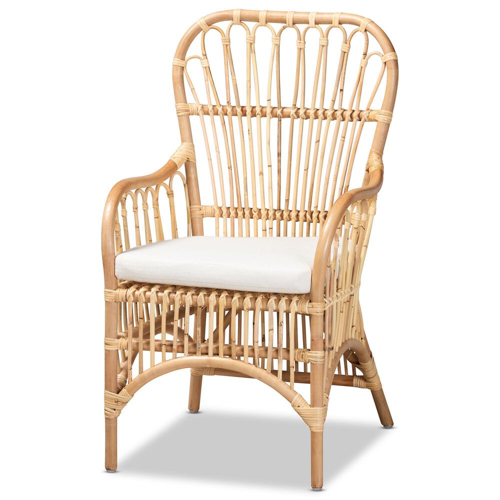 Baxton Studio Aya Rattan Arm Chair in White, , large