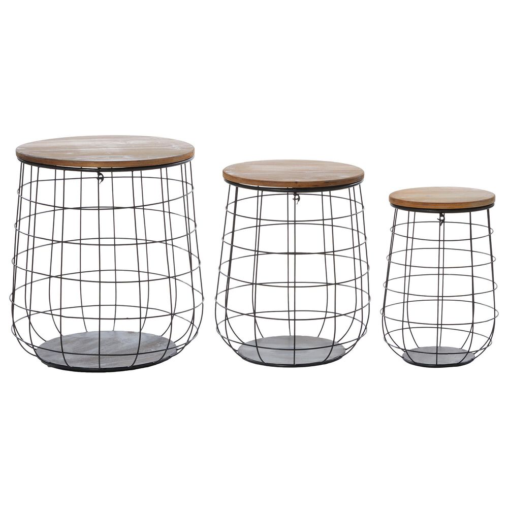 Maple and Jade Farmhouse Style Storage Basket in Brown and Black (Set of 3), , large