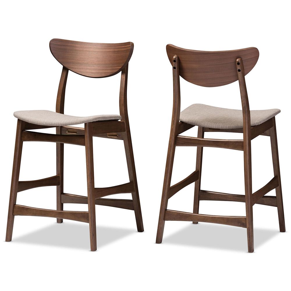 Baxton Studio Latina Counter Stool with Light Grey Cushion in Walnut (Set of 2), , large
