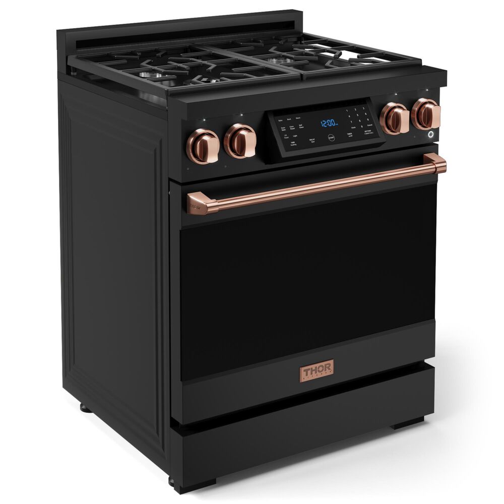 Thor Kitchen Gordon Ramsay 4.55 Cu. Ft. 30&quot; Professional Liquid Propane Range with Rose Gold Handle Kit in Black, , large