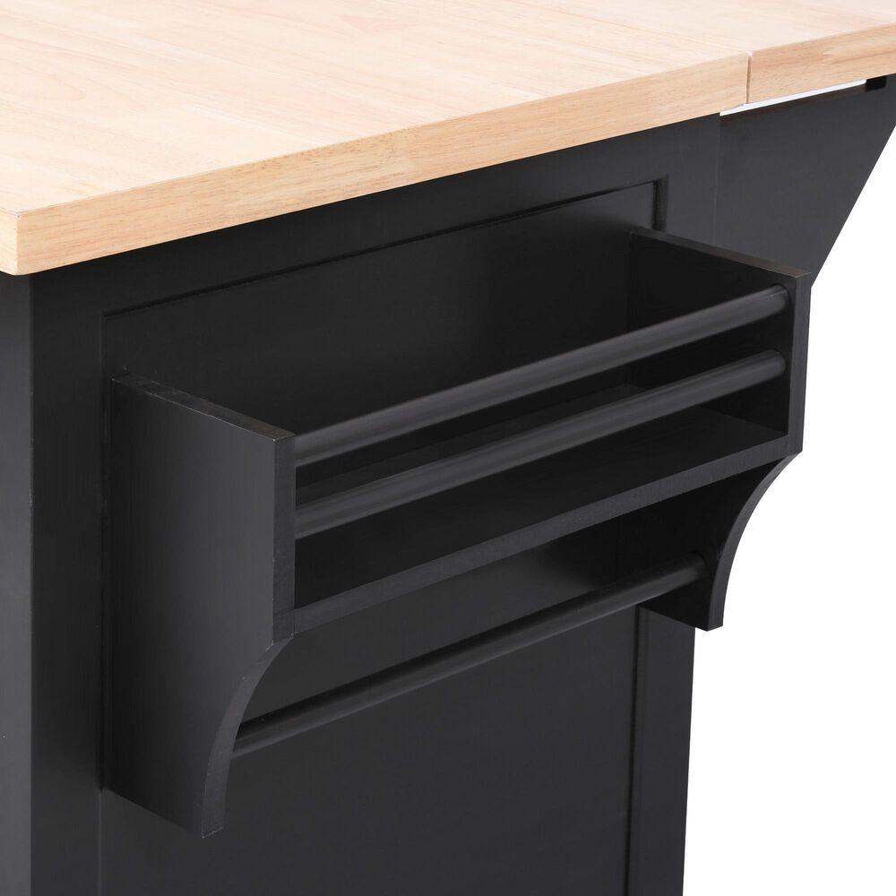 HOMLUX 56.5'' Kitchen Island with Drop Leaf in Black and Natural, , large
