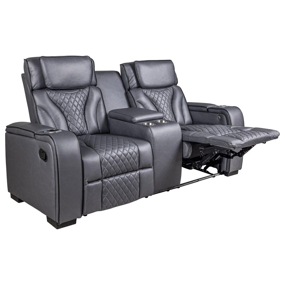 Mayberry Hill Blitz Manual Reclining Loveseat in Simba Slate and Black Welt, , large