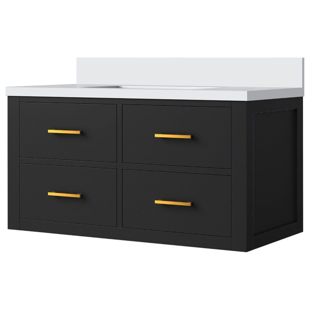 Lexora Home Castor 36" Single Bathroom Vanity in Black with 2 cm White Quartz Top and Rectangular Sink, , large