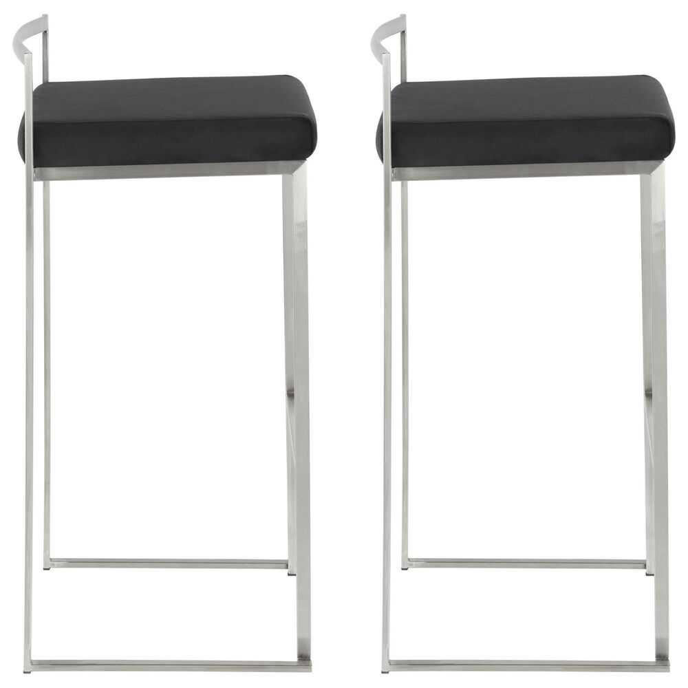 Lumisource Fuji Stackable Barstool with Black Velvet Cushion in Stainless Steel (Set of 2), , large