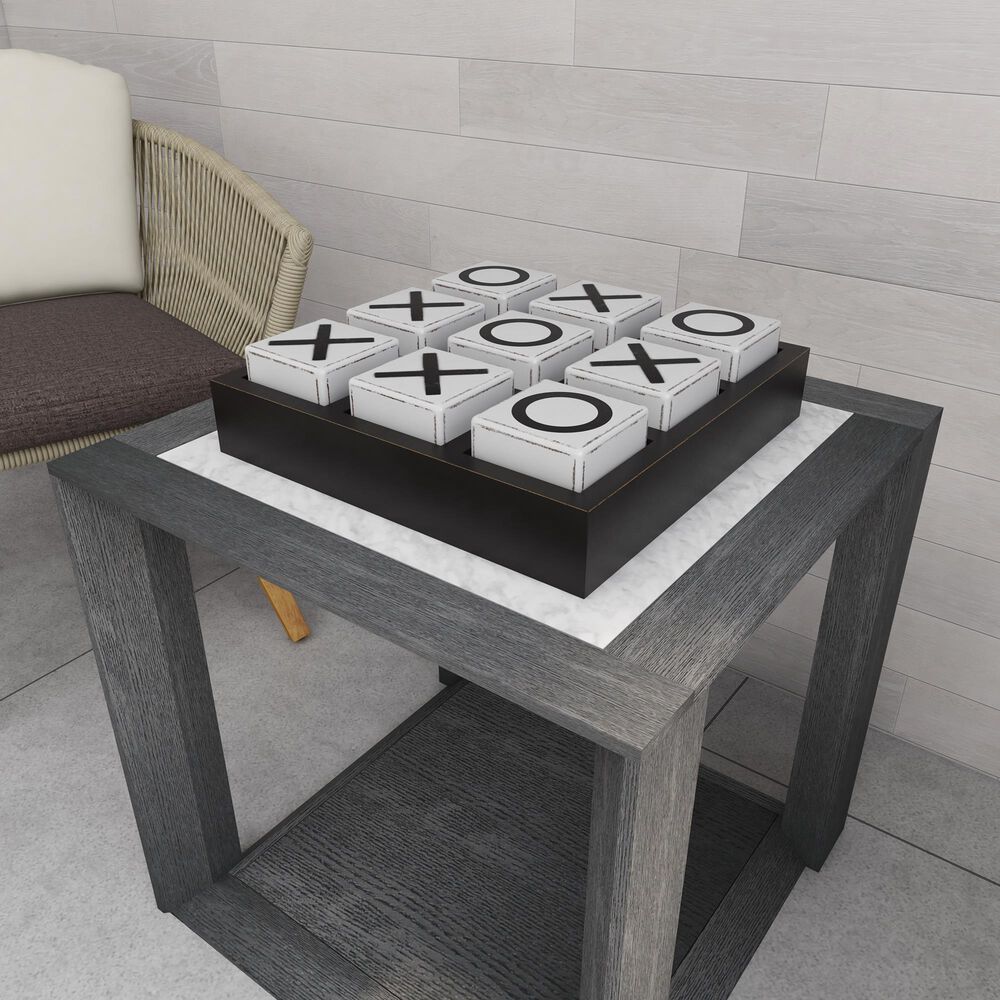 Maple and Jade 4&quot; x 14&quot; Tic Tac Toe Game Set in Black and White, , large