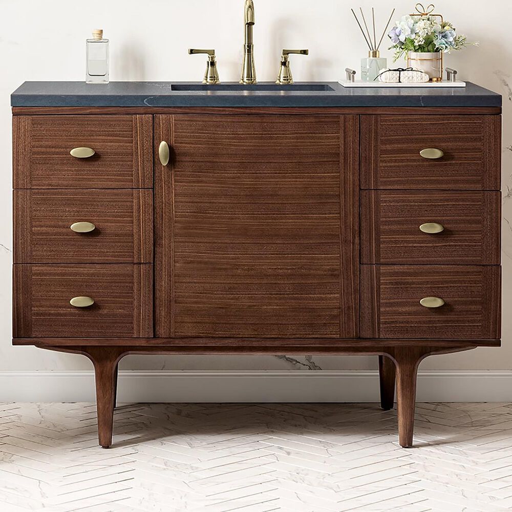 James Martin Vanities Amberly 48" Single Bathroom Vanity in Walnut with 3 cm Charcoal Soapstone Quartz Top and Rectangular Sink, , large