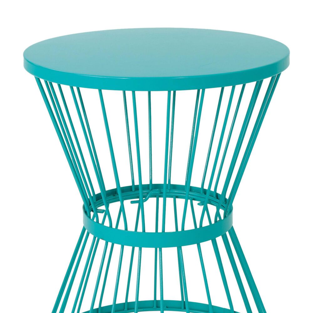 Hearth and Haven Outdoor Metal Hourglass Side Table with Open Cage Design in Teal, , large