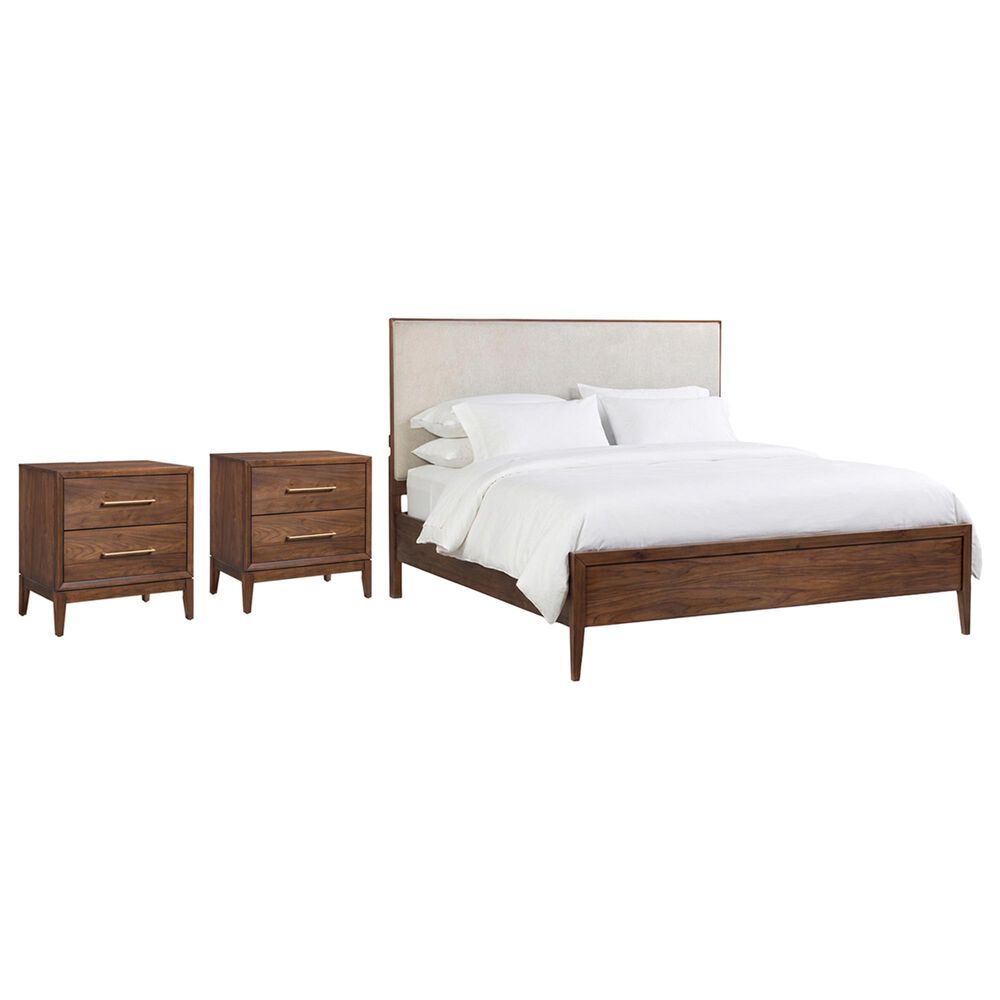 Riva Ridge Jasper 3 Piece California King Upholstered Panel Bedroom Set in Modern Walnut, , large