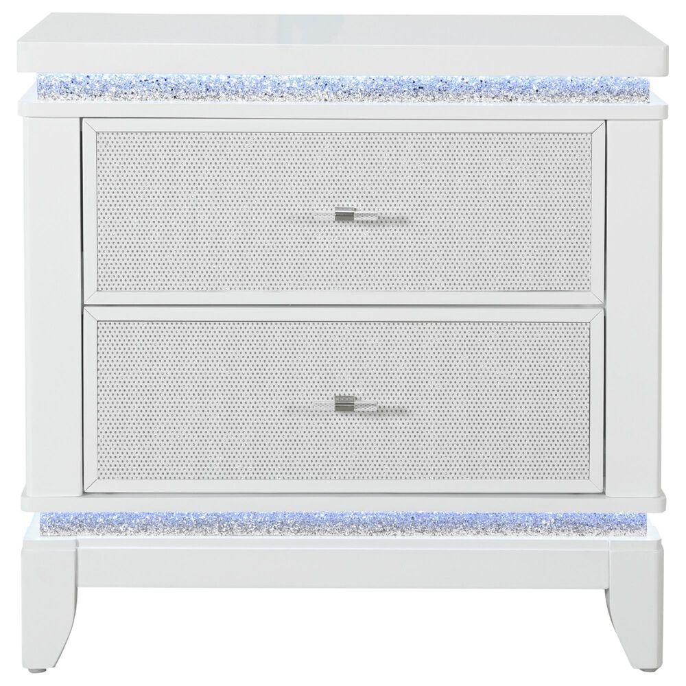 Global Furniture USA Alina 2-Piece Full Upholstered Panel LED Bed with Nightstand in White, , large