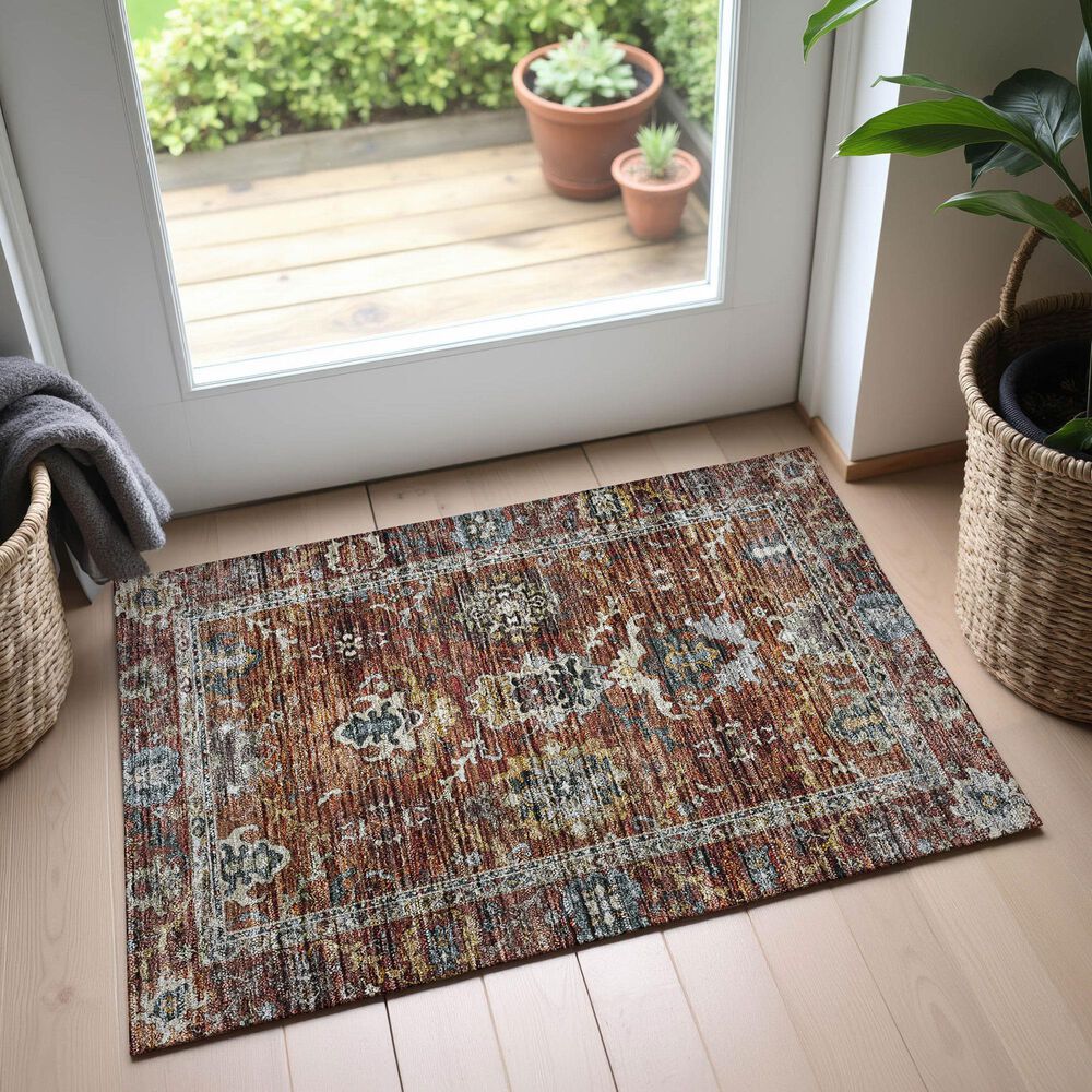 Dalyn Rug Company Silk Road Paprika, Chocolate, Ivory, Gold, Copper, Blue, Teal and Mocha 1&#39;8&quot; x 2&#39;6&quot; Area Rug, , large
