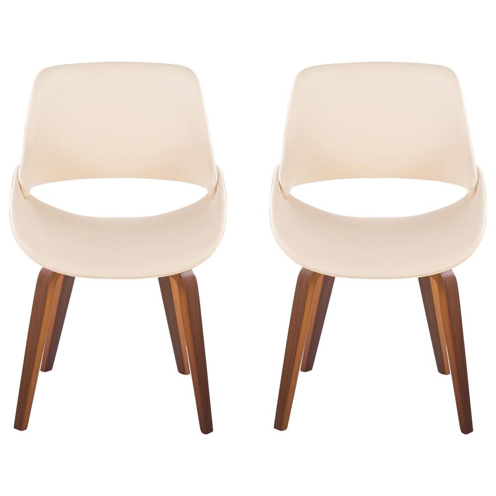 LumiSource Fabrico Side Chair with Cream Faux Leather Cushion in Walnut (Set of 2), , large