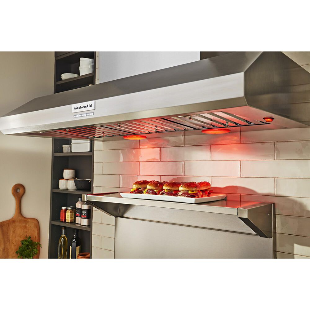 KitchenAid 48" Commercial Style Wall Mount Canopy Range Hood with Two Food Warming Lamp in Stainless Steel, , large