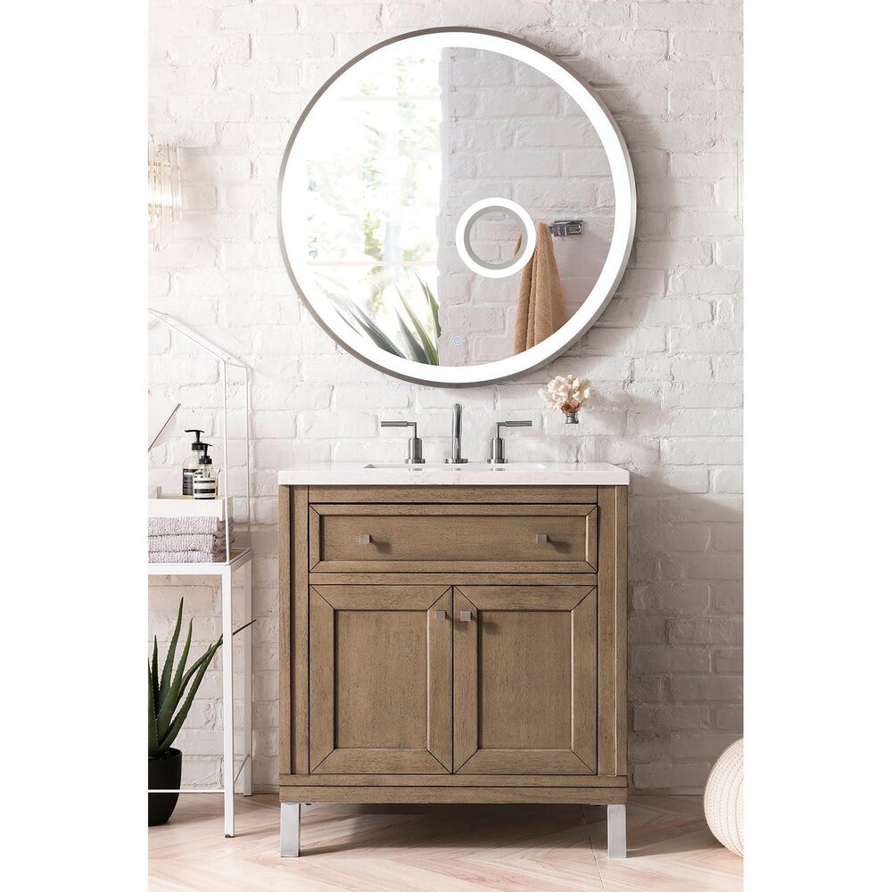 James Martin Vanities Chicago 30&quot; Single Bathroom Vanity in Whitewashed Walnut with 3 cm Eternal Jasmine Pearl Quartz Top and Rectangular Sink, , large