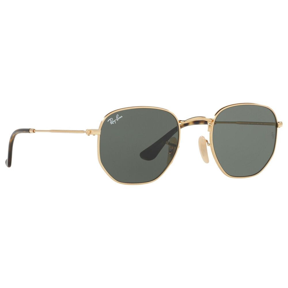 Rayban Glasses Hexagonal Sunglasses with G-15 Green Lenses in Polished Arista Gold, , large