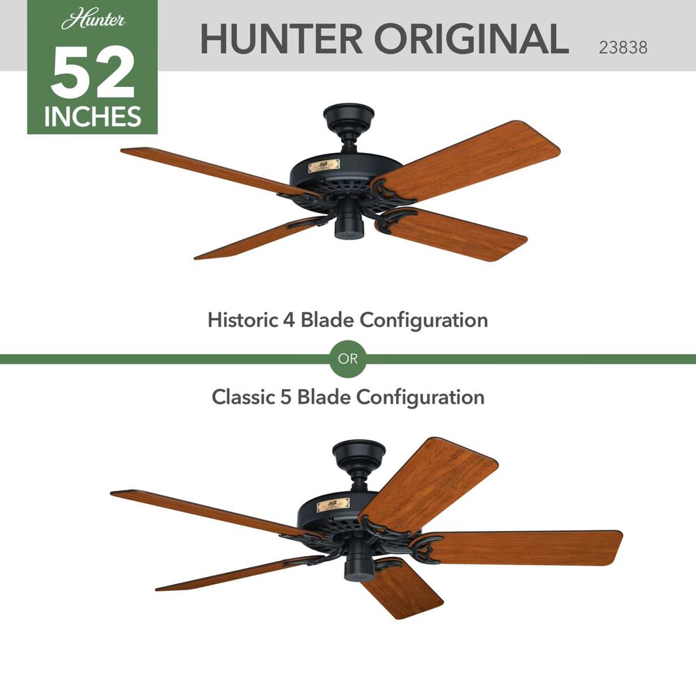 Hunter Original 52&quot; Outdoor Ceiling Fan with Brown Blades in Matte Black, , large