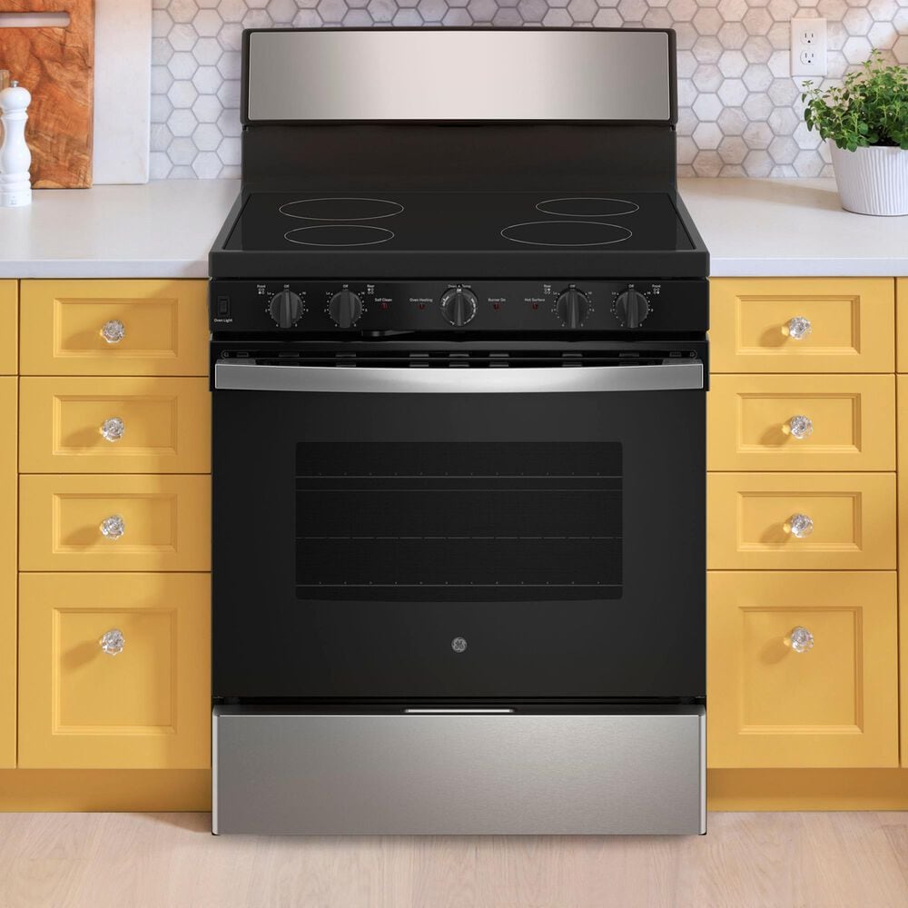 GE Appliances 5.0 Cu. Ft. Freestanding Electric Range in Stainless Steel and Black, , large