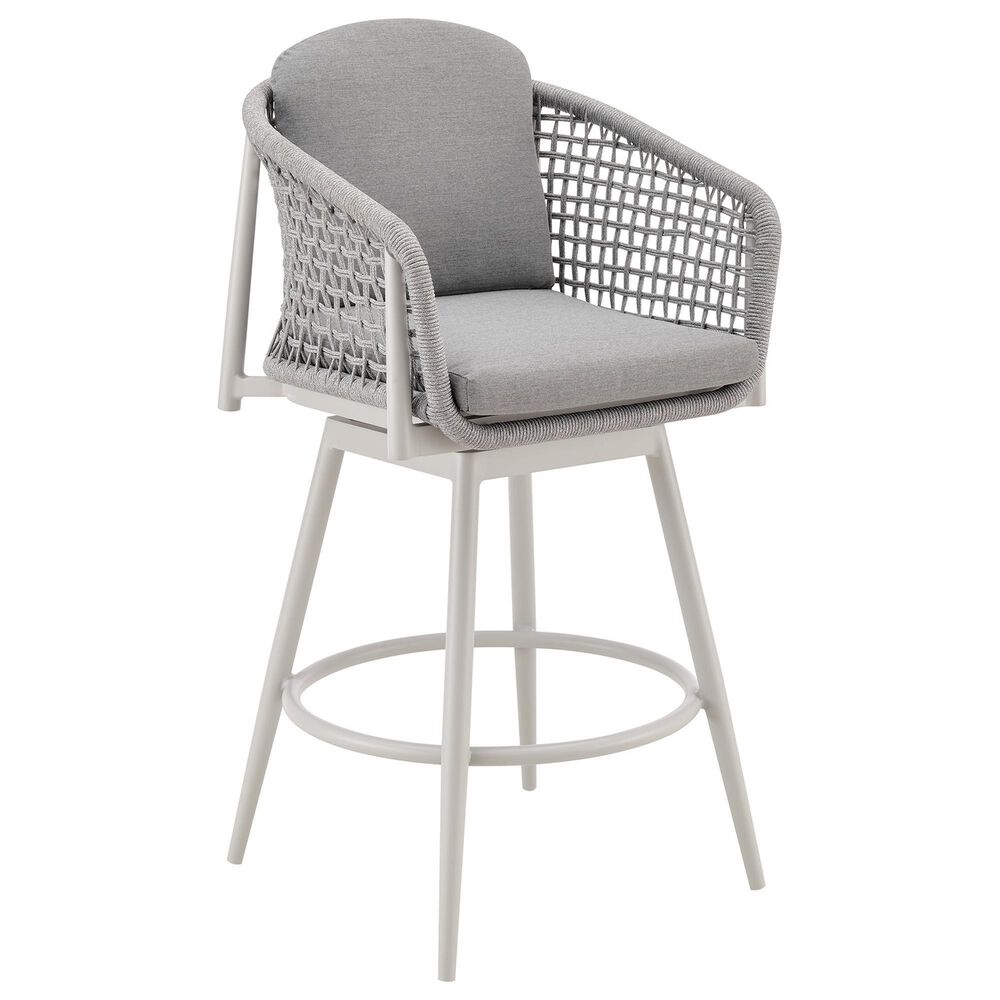 Blue River Rhodes Patio Swivel Counter Height Bar Stool with Light Gray Rope in Aluminum, , large