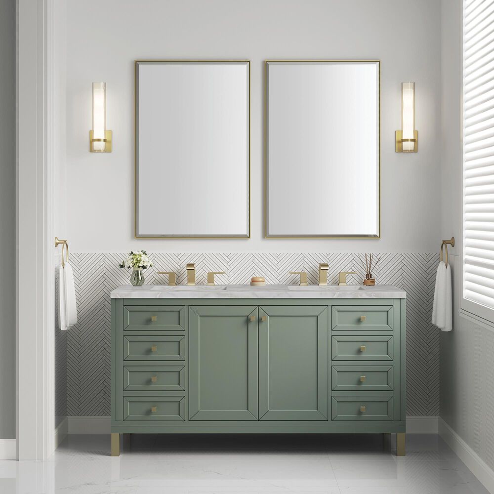 James Martin Vanities Chicago 60" Double Bathroom Vanity in Smokey Celadon with 3 cm Eternal Jasmine Pearl Silestone Top, Rectangular Sinks and FreePower Wireless Charger, , large